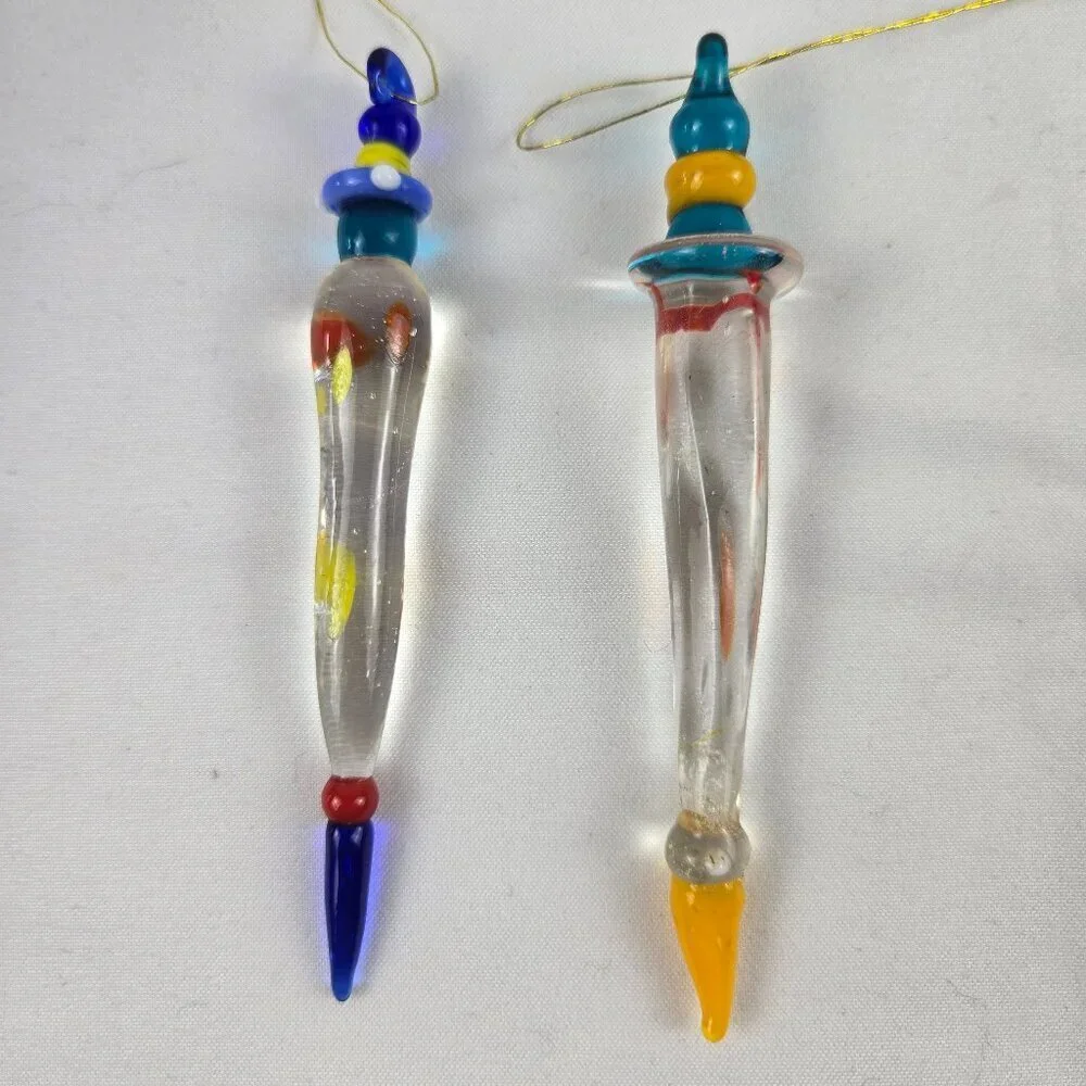 Set of 11 Glass Christmas Ornaments with Hangers Angels Colorful Glass Drops VTG